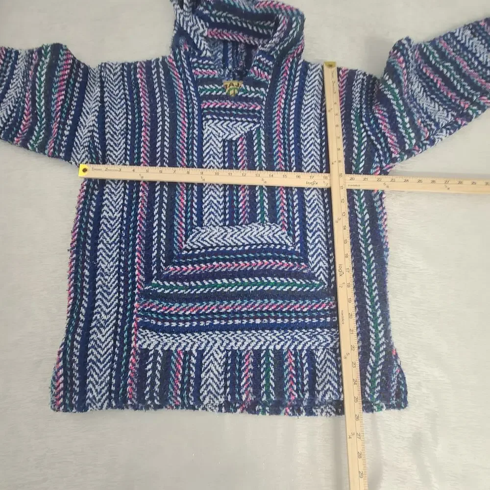 Baja Joe Mexicali poncho Hoodie Blue Size Medium Hippie surfer Boho Casual